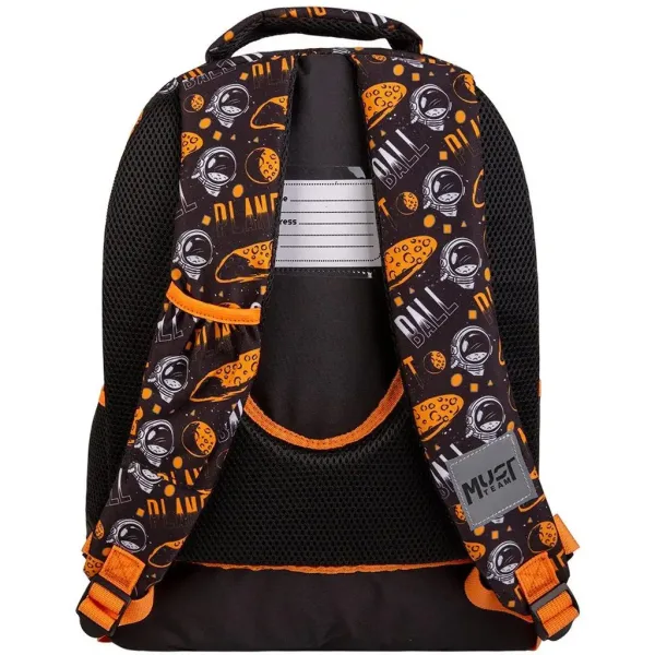 Must... Zaino scolastico da astronauta nero-arancione con angoli arrotondati, 3 scomparti, 32x18x43 cm immagine 2