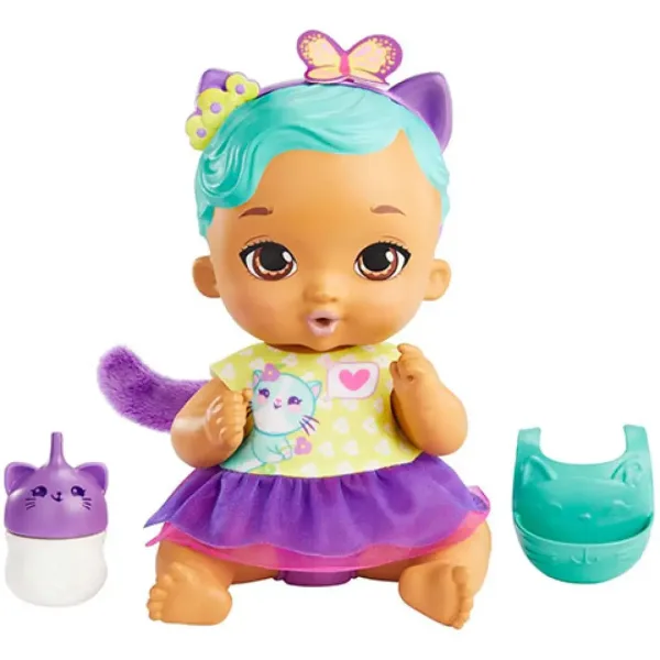 My Garden Baby: Cura deliziosa del bebè - Bambola gattina turchese 30 cm - Mattel immagine 2