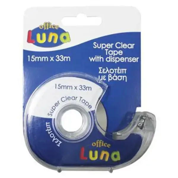 Nastro adesivo trasparente largo 15 mm con taglierina di plastica immagine 1