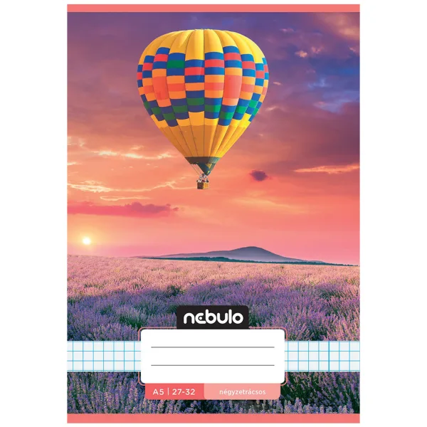 Nebulo: Pallone aerostatico ancorato sopra i campi di lavanda, quaderno a quadretti con fantasia, formato 27-32 A/5 immagine 1