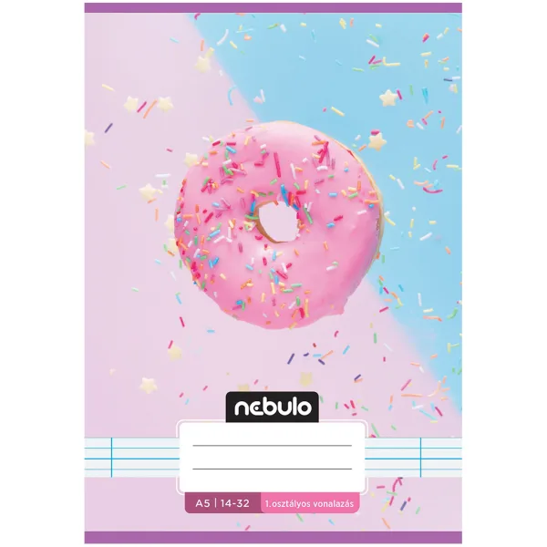 Nebulo: Quaderno a righe formato A/5, 14-32, per la prima classe, con copertina decorata con ciambelle, spillato. immagine 1