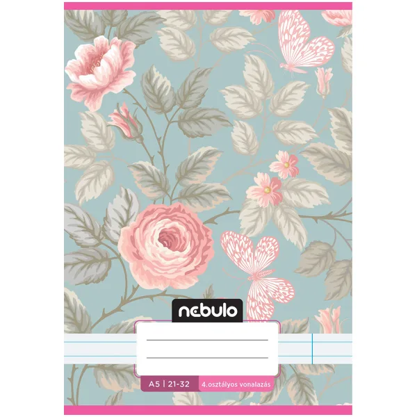 Nebulo: Quaderno a righe A/5 per la quarta elementare, 21-32, con motivo di rose, spillato