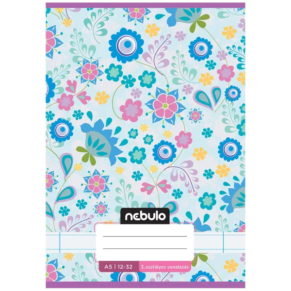 Nebulo: Quaderno a righe formato A/5 per la terza classe, cucito, decorato con fiori colorati, 12-32 pagine immagine 1