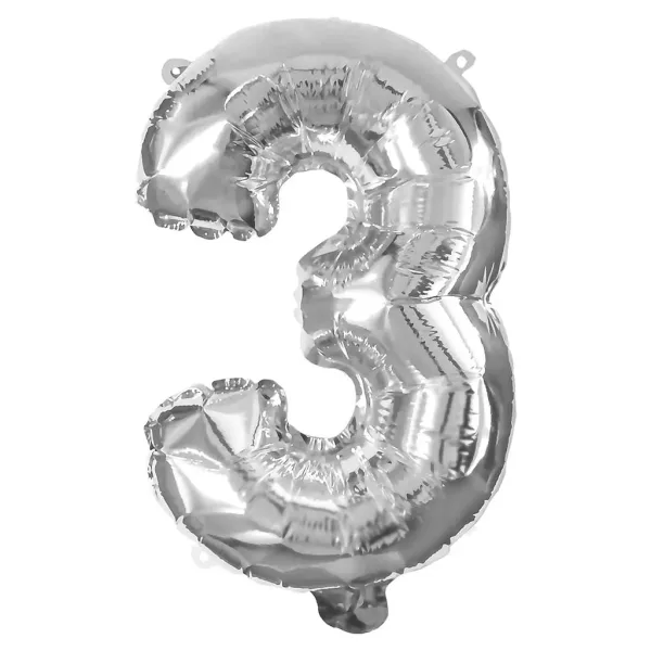 Numerosi palloncini in lamina color argento – numero 3, 32 cm immagine 1
