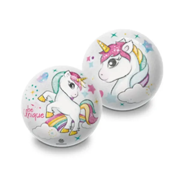Palla di gomma glitterata con disegno di animali o unicorno 10 cm immagine 3