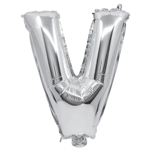 Palloncino in lamina a forma di lettera V colore argento - Lettera V 32cm immagine 1