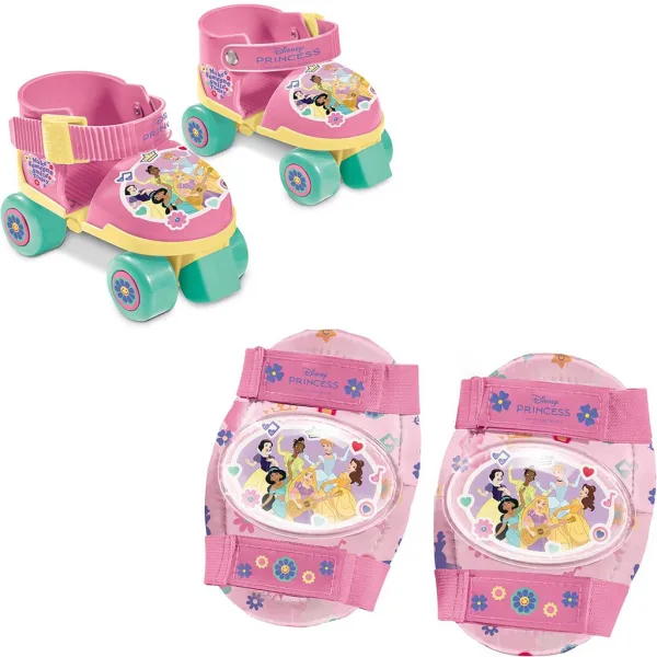 Pattini a rotelle rosa Principesse Disney con protezioni, misure 22-29 - Mondo Toys immagine 2