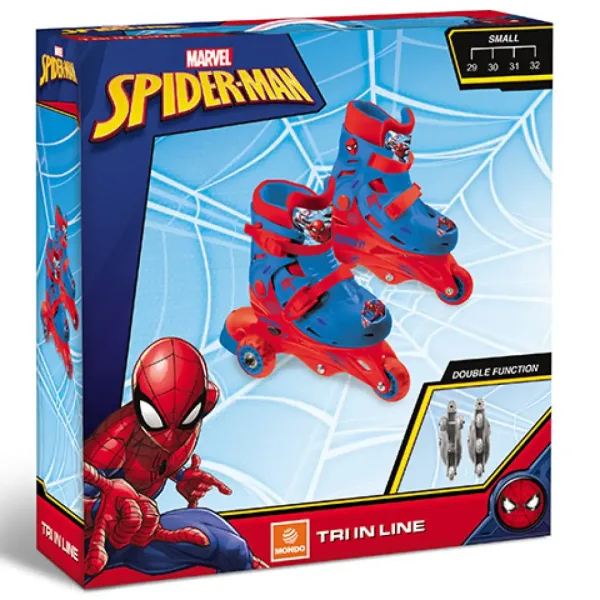 Pattini in linea o a due file regolabili di Spider-Man, taglia 29-32 - Mondo Toys immagine 1