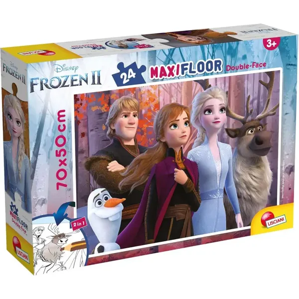 Personaggi principali di Frozen 2 in 1 maxi puzzle da 24 pezzi e album da colorare 70x50cm - Lisciani immagine 1