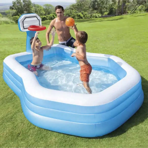 Piscina familiare con canestro da basket 257x188x130cm immagine 2