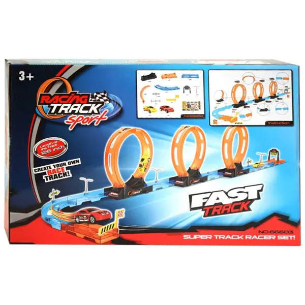Pista da corsa: set da 28 pezzi con 3 loop e 2 auto a retrocarica 1/64 immagine 2