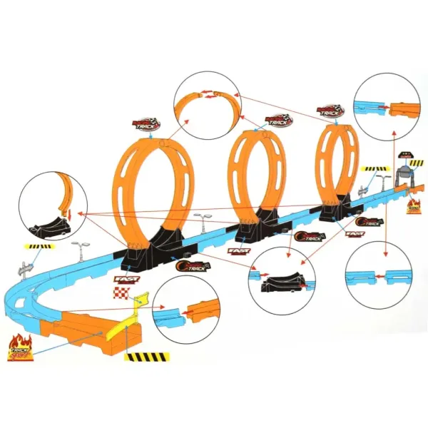 Pista da corsa: set da 28 pezzi con 3 loop e 2 auto a retrocarica 1/64 immagine 3