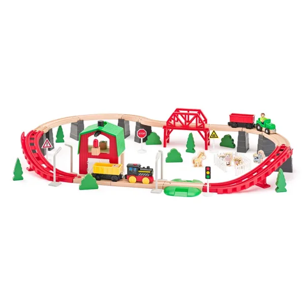 Pista ferroviaria agricola in legno con trenino e altri accessori, set da 60 pezzi - Woodyland immagine 2