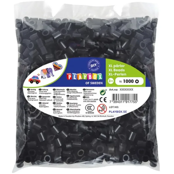 PlayBox: Confezione da 1000 perline stirabili XL MAXI da 9 mm di colore nero immagine 1