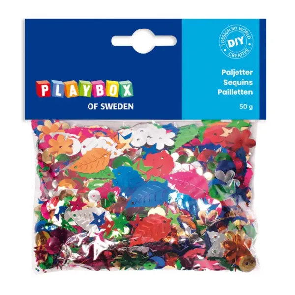 PlayBox: Confezione da 50g di paillettes di diverse dimensioni, colori e forme. immagine 1