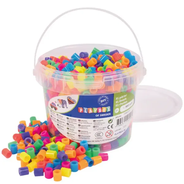 PlayBox: Perline da stiro XL MAXI da 9 mm in colori neon in secchio, confezione da 900 pezzi immagine 1