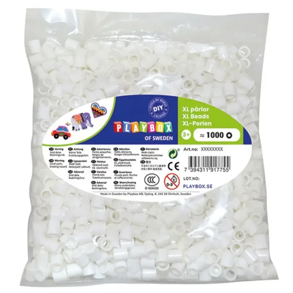 PlayBox: Perline stirabili XL MAXI da 9mm, confezione da 1000 pezzi, colore bianco immagine 1