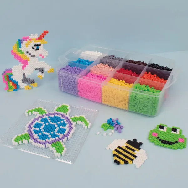PlayBox: Perline termoadesive XL MAXI da 9mm in 12 colori, in scatola di stoccaggio, 12000 pezzi immagine 2
