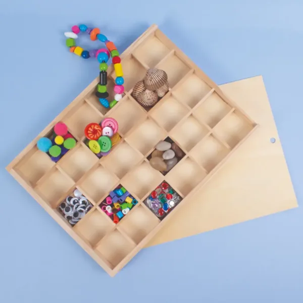 PlayBox: Scatola di immagazzinaggio in legno con coperchio scorrevole a 30 scomparti immagine 2