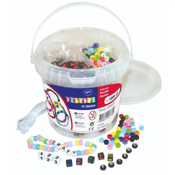 PlayBox: Set di perline infilabili da 1000 pezzi colorate e con lettere in scatola immagine 1