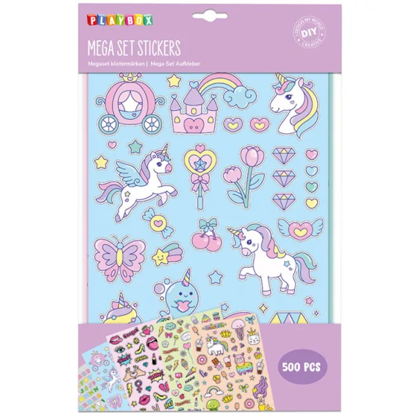 PlayBox: Set mega di adesivi con unicorni - 500 pezzi immagine 1