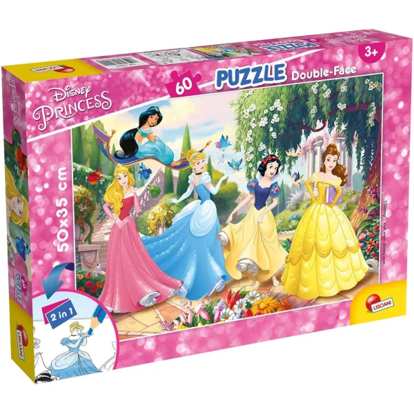 Principesse Disney - Magico giardino delle fiabe 2 in 1 puzzle da 60 pezzi e album da colorare 50x35 cm - Lisciani immagine 1