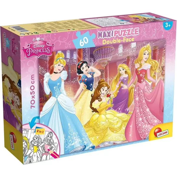 Principesse Disney 2 in 1 maxi puzzle da 60 pezzi e album da colorare 70x50 cm - Lisciani immagine 1