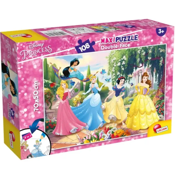 Principesse Disney puzzle 2 in 1 da 108 pezzi e libro da colorare 70x50 cm - Lisciani immagine 1