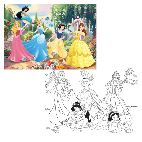 Principesse Disney puzzle 2 in 1 da 108 pezzi e libro da colorare 70x50 cm - Lisciani immagine 2