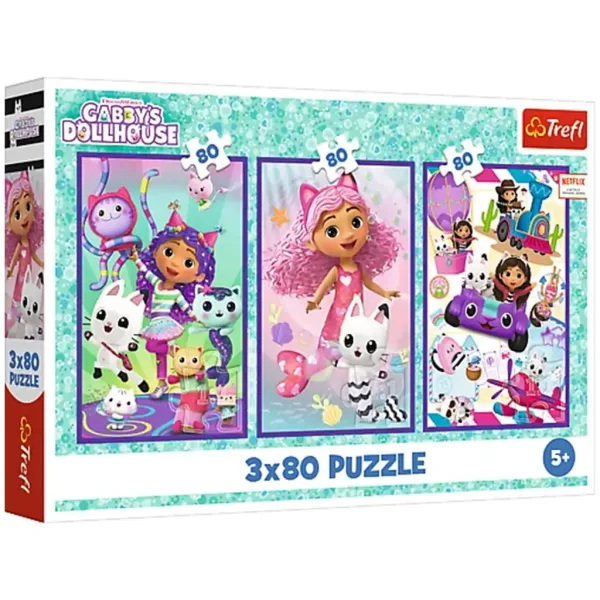 Puzzle 3x80 pezzi "Gabi casa delle bambole giorni colorati" - Trefl immagine 1