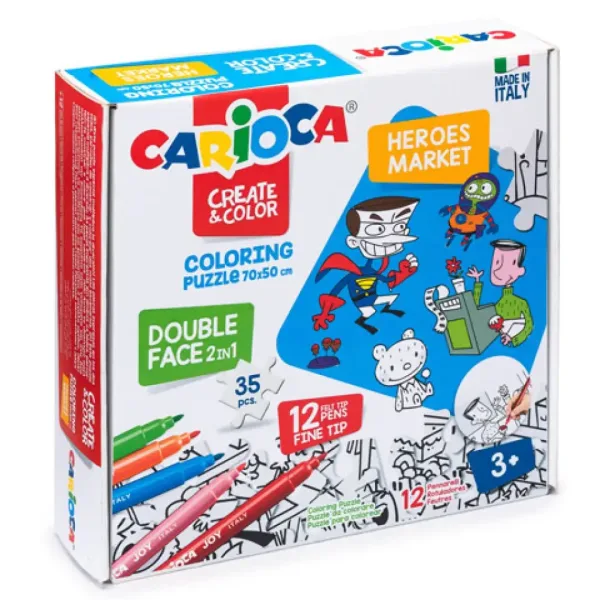 Puzzle a doppia faccia da colorare con eroi, 12 pennarelli - Carioca immagine 1
