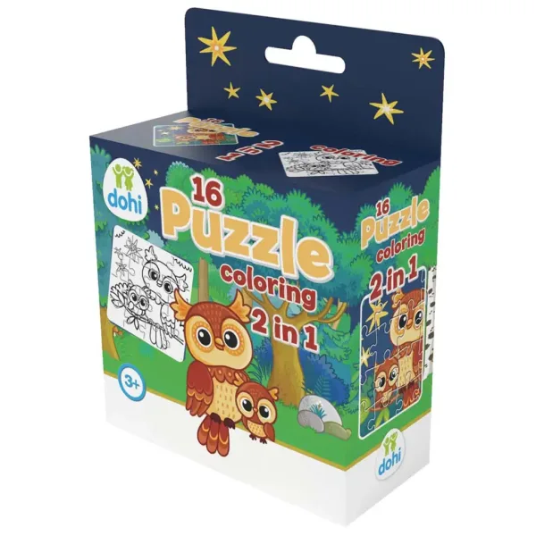 Puzzle da colorare 16 pezzi 2 in 1 - Gufo immagine 1