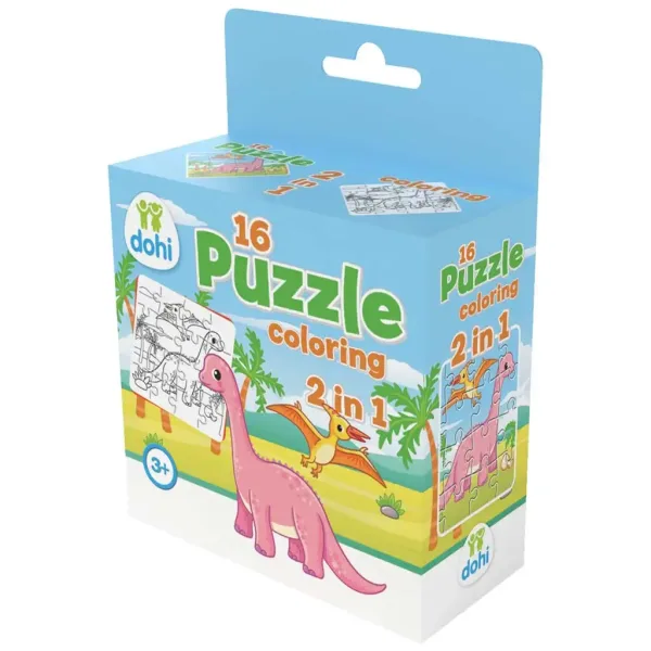 Puzzle da colorare 2 in 1 da 16 pezzi - Dinosauri immagine 1