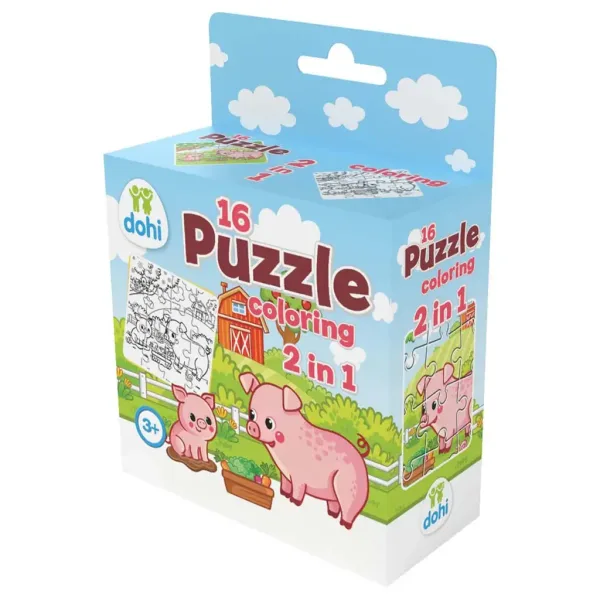 Puzzle da colorare 2 in 1 da 16 pezzi - Maialino immagine 1