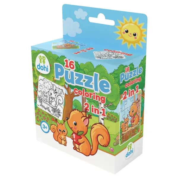 Puzzle da colorare 2 in 1 da 16 pezzi - Scoiattolo immagine 1