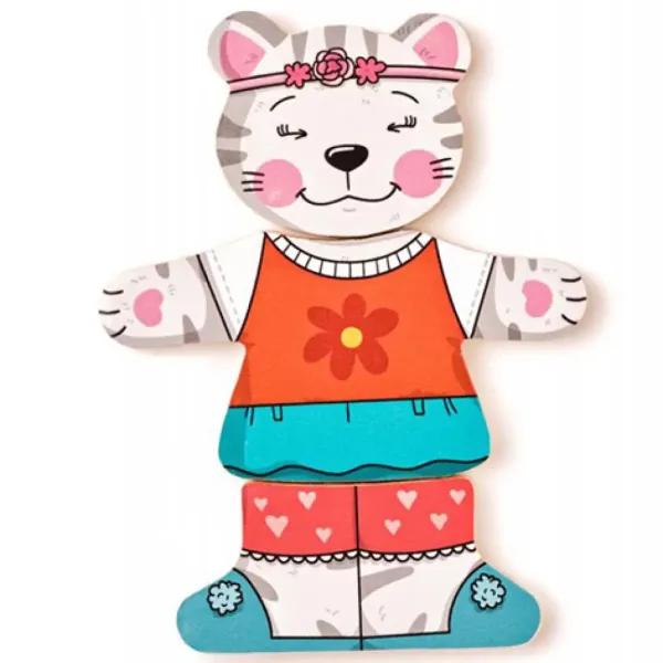 Puzzle in legno con gattino da vestire, 18 pezzi - Woodyland immagine 3