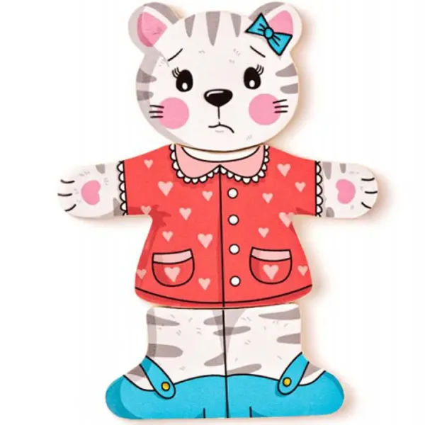 Puzzle in legno con gattino da vestire, 18 pezzi - Woodyland immagine 5