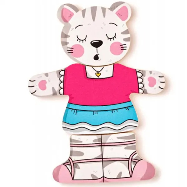Puzzle in legno con gattino da vestire, 18 pezzi - Woodyland immagine 6