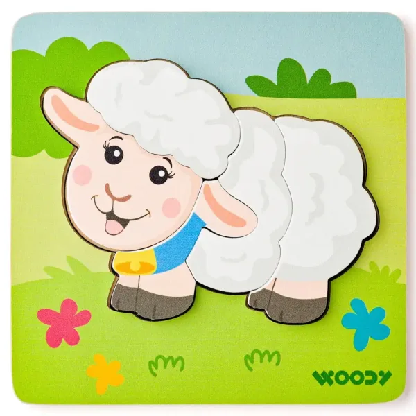Puzzle in legno per bambini con 5 pecore - Woodyland immagine 1