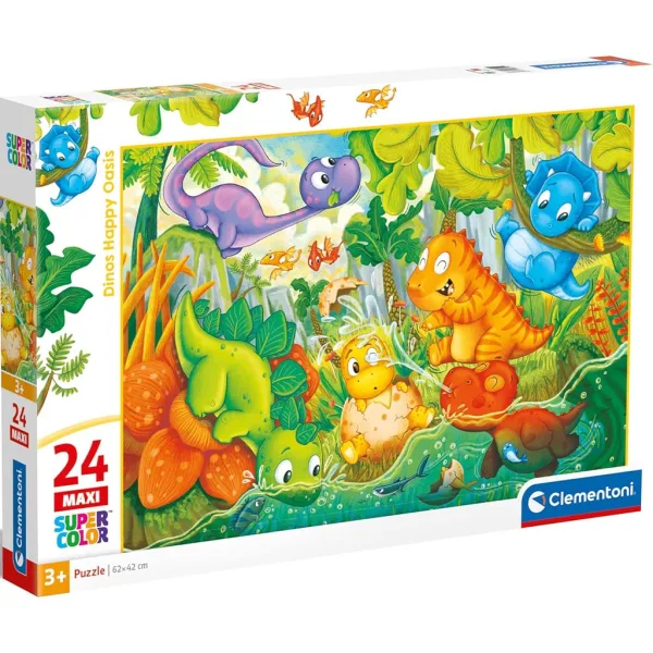 Puzzle maxi supercolor 24 pezzi - Dinosauri giocosi - Clementoni immagine 1