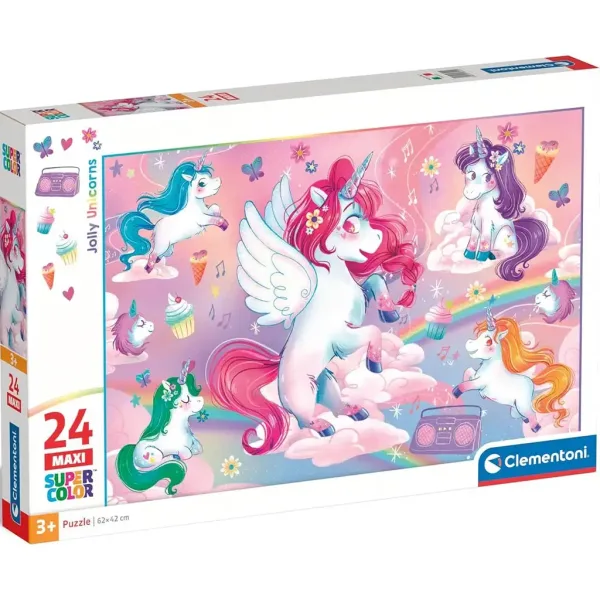 Puzzle maxi supercolor 24 pezzi unicorni colorati - Clementoni immagine 1