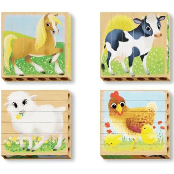 Quercetti: PlayBio Animali da Cortile 4 in 1 Puzzle a Tronco di Legno immagine 2