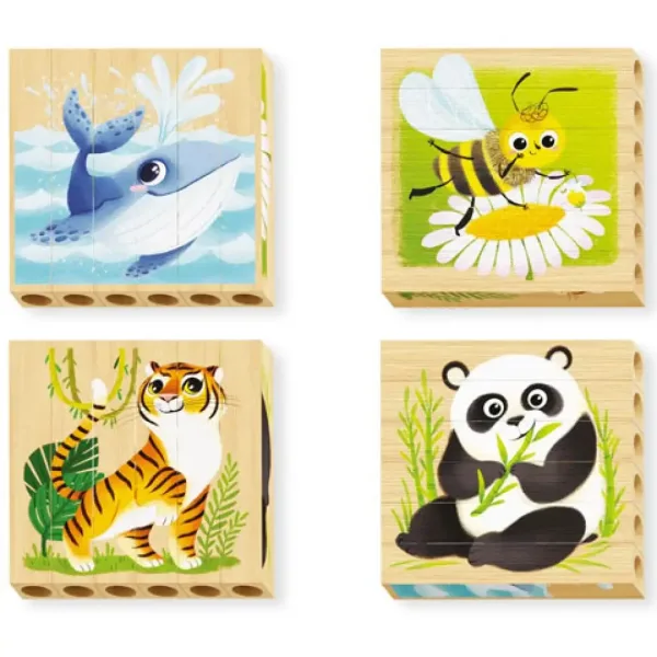 Quercetti: PlayBio Animali in Pericolo 4 in 1 Puzzle a Tronco di Legno immagine 2
