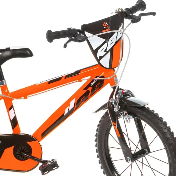 R88 16” bicicletta per bambini con portaborraccia e rotelle laterali, colore arancione-nero – bici Dino Bikes immagine 3