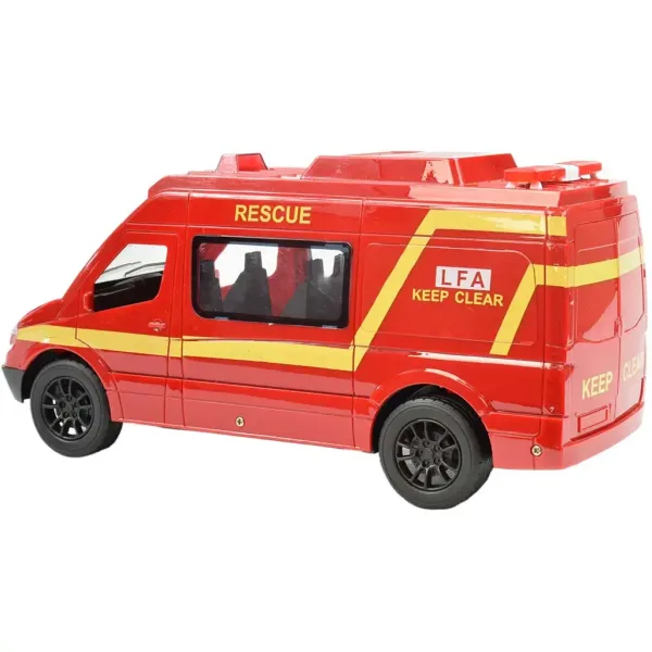 RC Autobus dei Pompieri rosso con effetti luminosi, telecomandato, 2,4GHz, scala 1/12, 30cm immagine 3