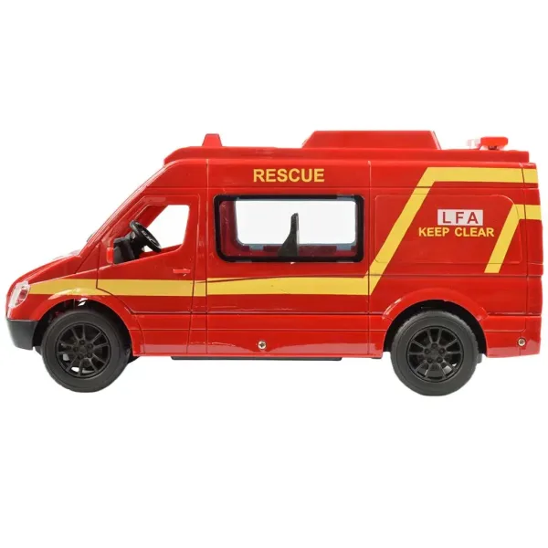 RC Autobus dei Pompieri rosso con effetti luminosi, telecomandato, 2,4GHz, scala 1/12, 30cm immagine 4
