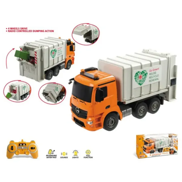 RC camion della spazzatura Mercedes Arocs telecomandato 1:20 con luci e suoni 2,4GHz immagine 2