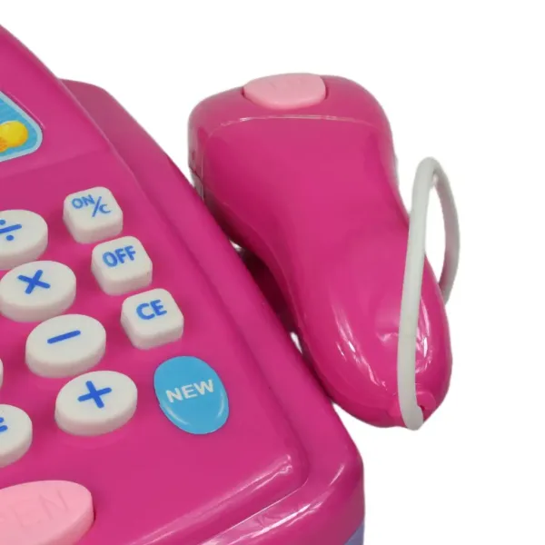 Registratore di cassa rosa con luci e suoni, accessori e soldi finti, 24 cm immagine 5