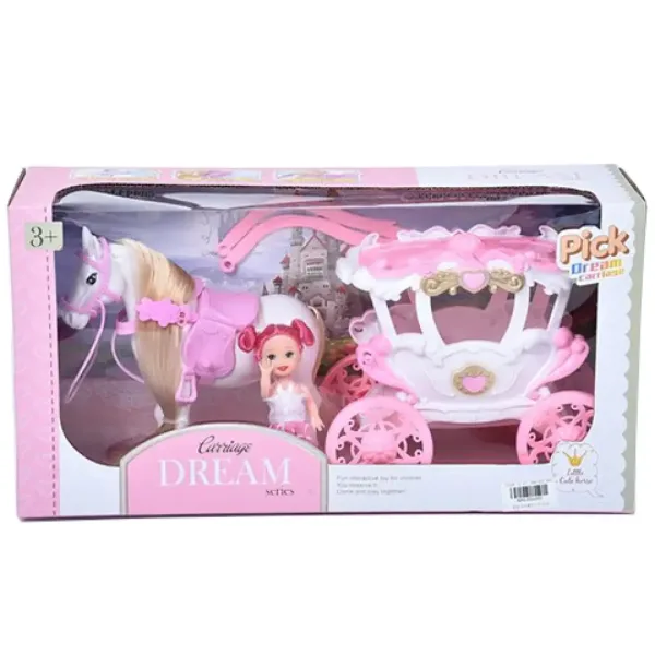 Set carrozza da sogno con cavallo e bambola da 7,5 cm in colore rosa-bianco immagine 1