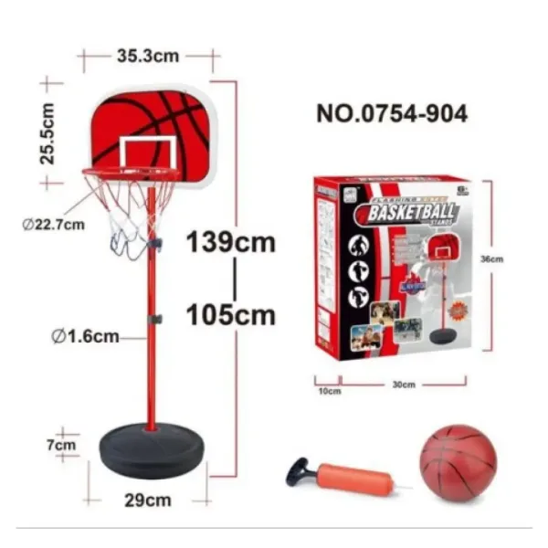 Set da basket con tabellone su supporto, pompa e palla immagine 2